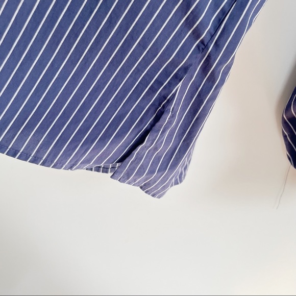 Astr shirt blue white striped ruffled sleeve collared button front - Picture 5 of 9